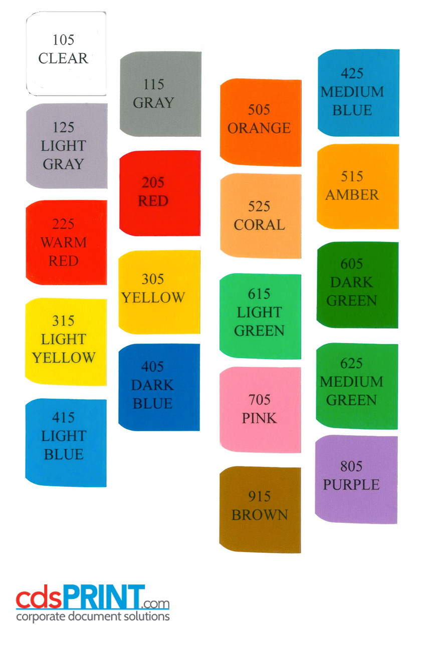color display chart, print products, mylar tabs