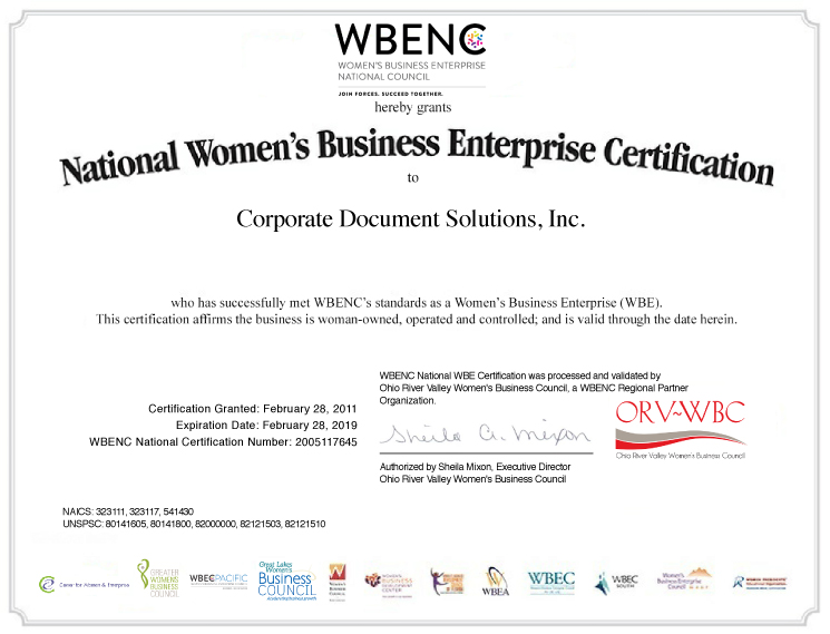 wbenc logo, Woman-owned company, Corporate Document Solutions
